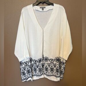 Jessica London White & Black Embroidered Linen Duster Cardigan Lightweight 22W